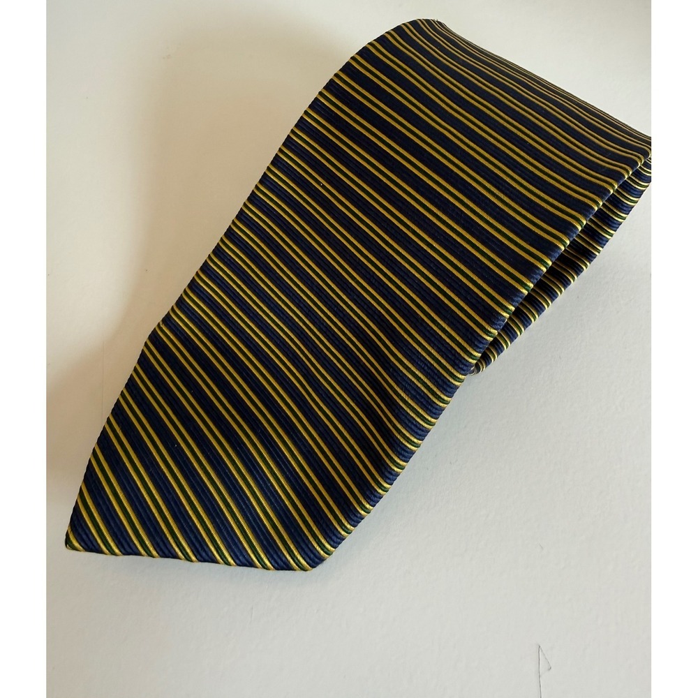 Brooks Brothers Makers Silk Tie Navy Gold Green Repp Stripe Made in USA Mens